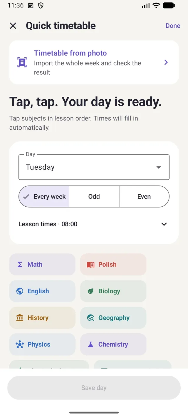Hurtigoppsett av timeplan i Lekto
