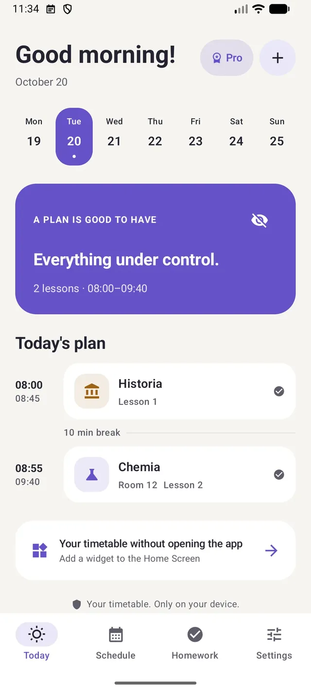 Lekto Today screen with the current lesson