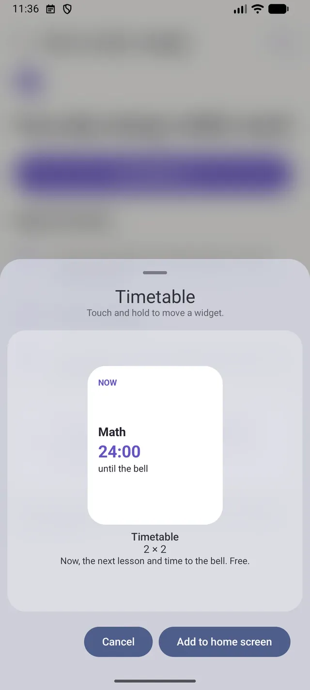A Lekto órarend widget hozzáadása